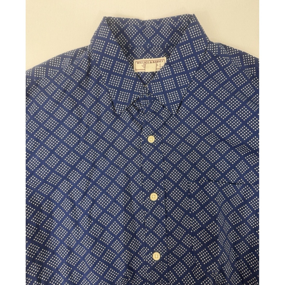 Wallace & Barnes‎ Button Up Shirt Mens Size Large Blue Diamond Dot Long Sleeve